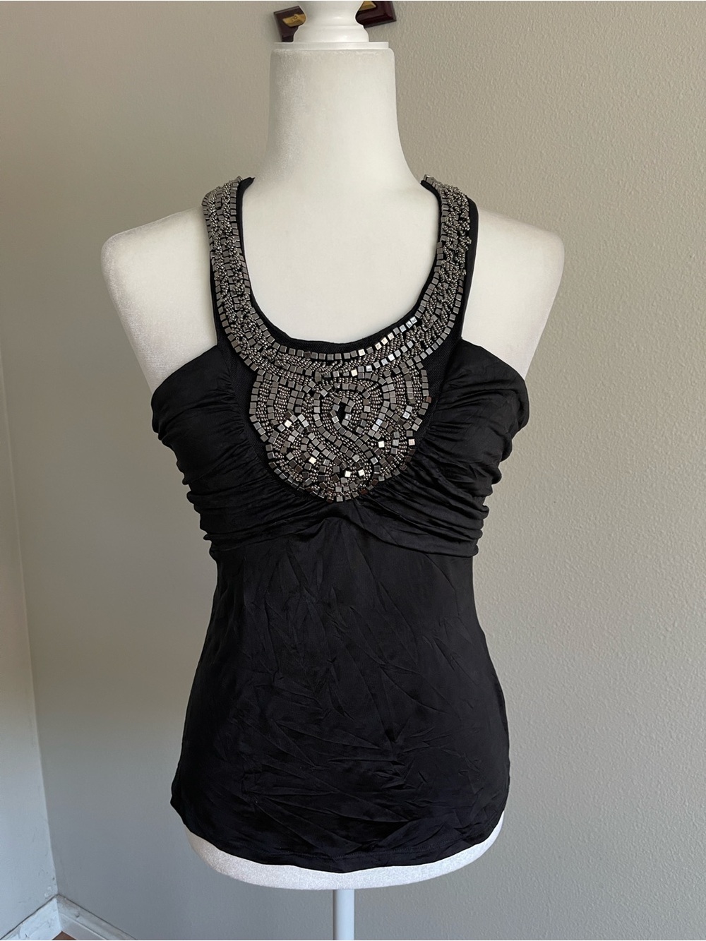 Black Embellished Scoop Neck Tank Top